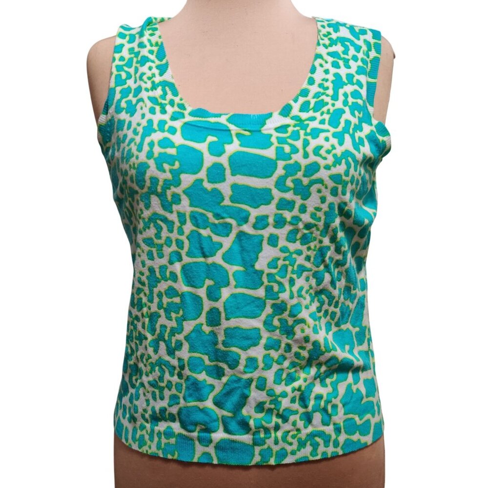 Joseph A XL Turquoise Green Abstract Animal Print Sleeveless Scoop Neck Knit Top